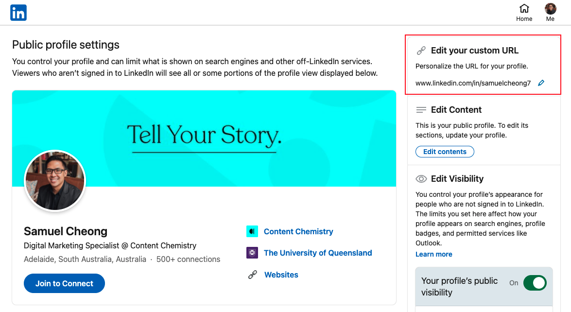 Editing your custom LinkedIn URL