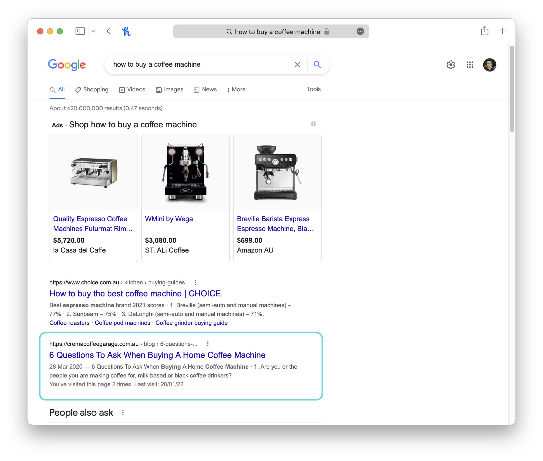 Buying coffee machines on Google