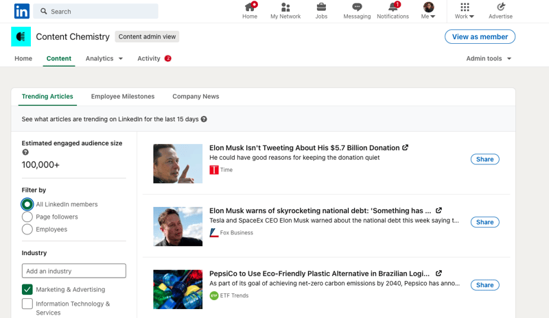 LinkedIn Content Suggestions